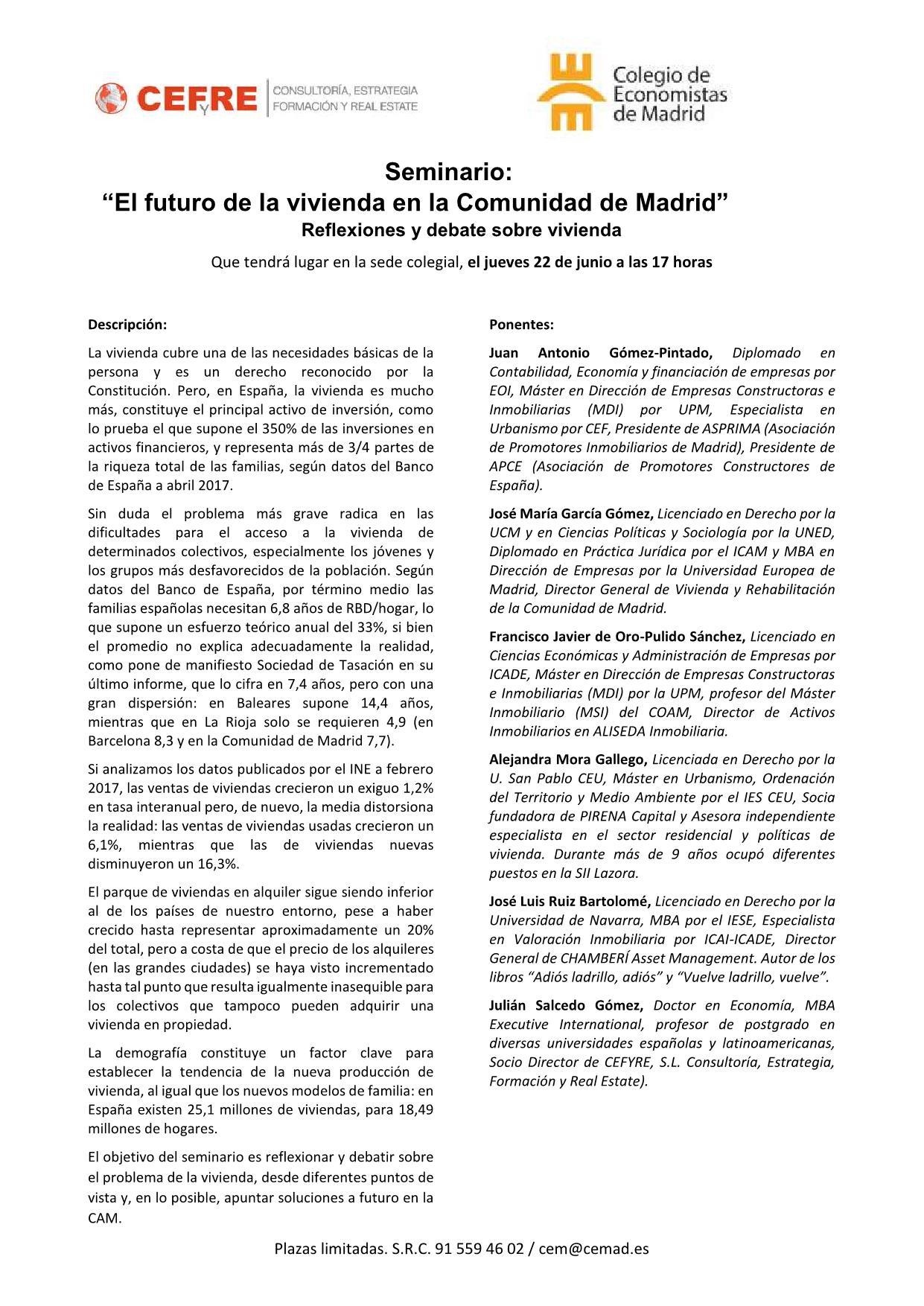 Seminario El Futuro De La Vivienda En La Comunidad De Madrid Reflexiones Y Debate Sobre Vivienda Cemad